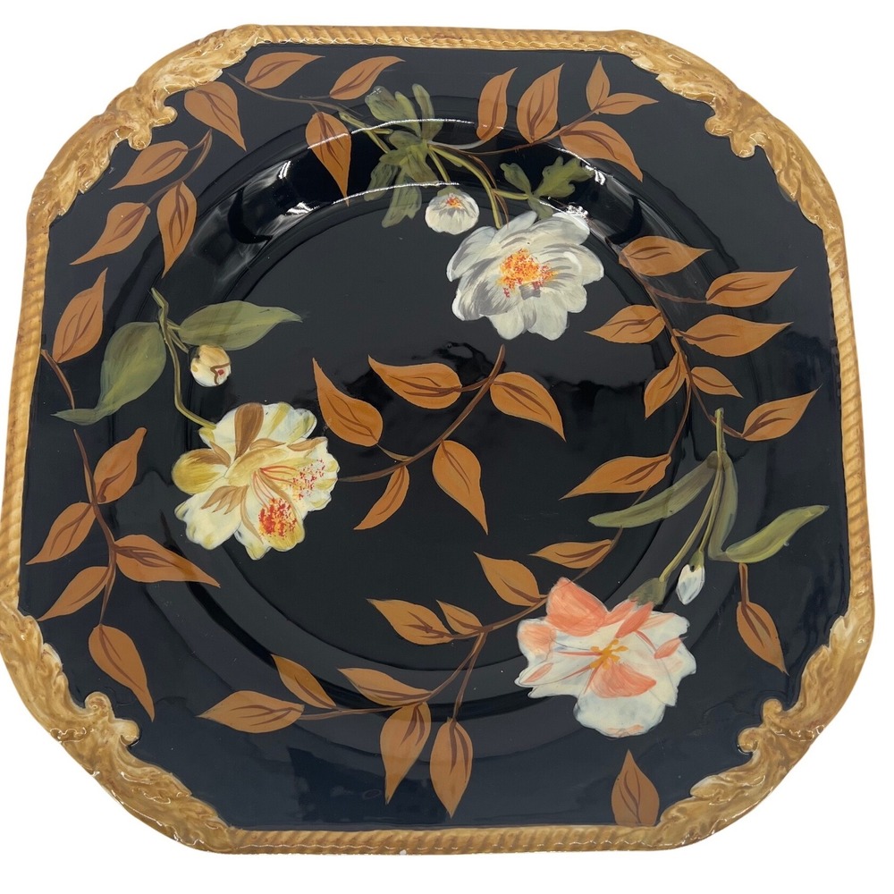 Raymond Waites Crimson Garden Square Dinner Plate Certified International Black